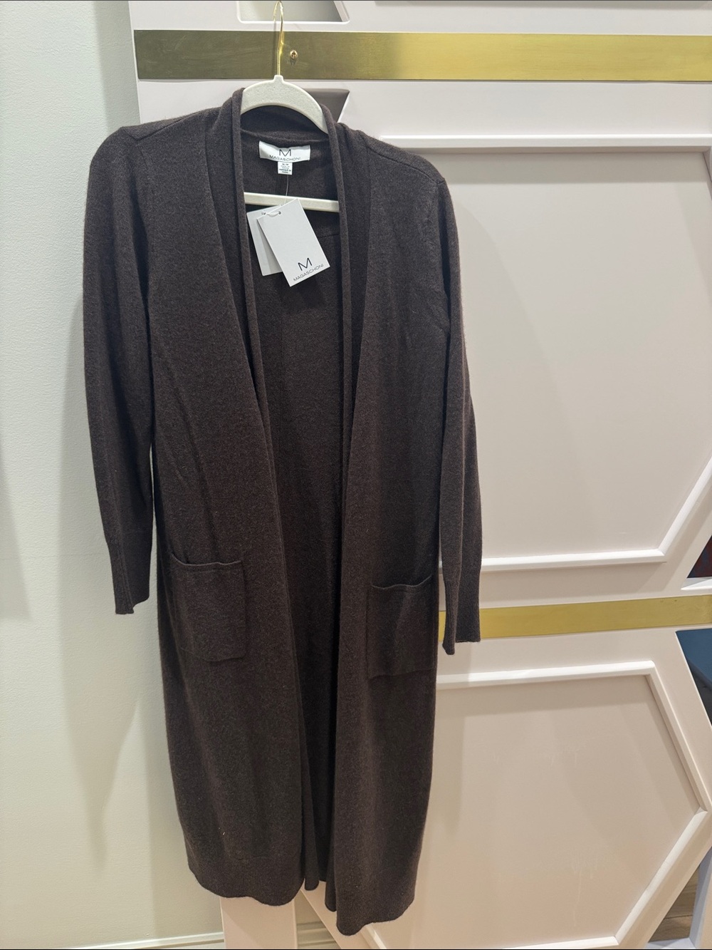 Magaschoni Longline Open-Front Cardigan in Dark Brown